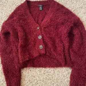 Forever 21 Maroon Cropped Fuzzy Sweater